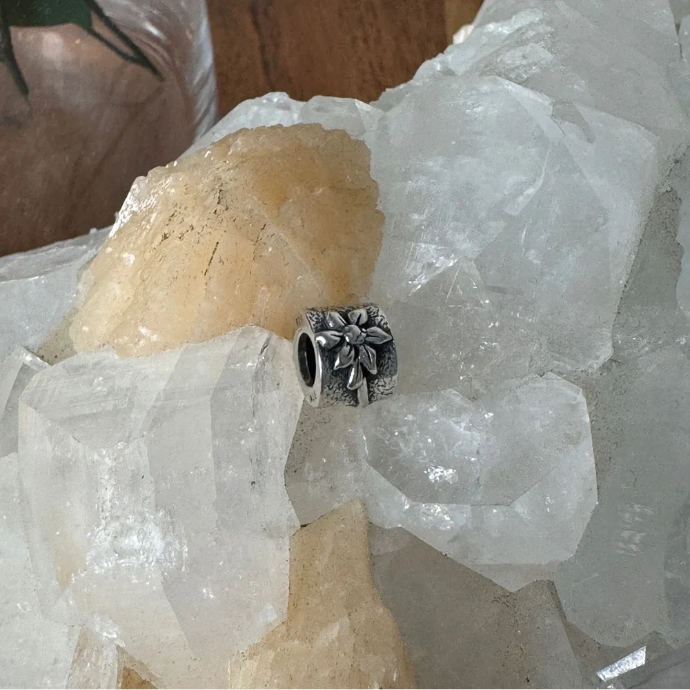 Pandora Authentic Retired Rare Poinsettia Flower Silver Charm Bead - Picture 5 of 6